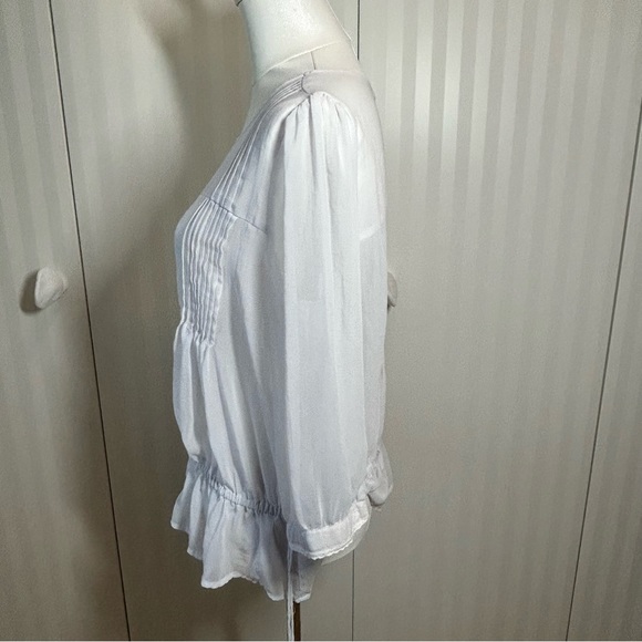 American Rag sheer white gathered lacey blouse ties Size M - Picture 3 of 7